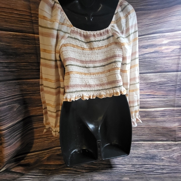 NWT Grade&Gather Crop Top SZ Medium Brown Stripes 100% Cotton - Picture 3 of 6